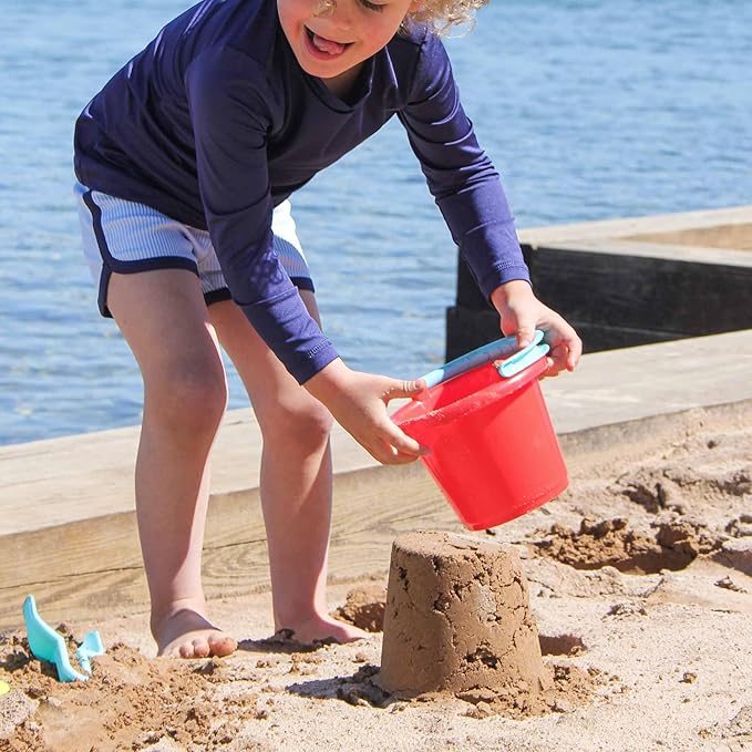 HABA Sand Toys Basic Set - 5 Piece Bundle with Plastic Pail, Sieve, Mold, Scoop and Sifting Shovel Sized just for Toddlers Ages 18 Months +