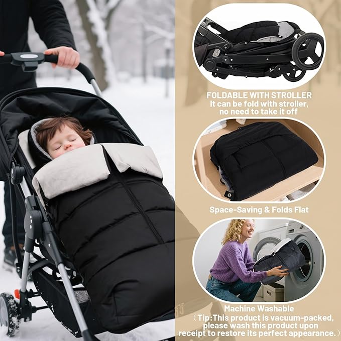 KAKIBLIN Stroller Footmuff, Baby Footmuff for Stroller, Universal Bunting Bag for Babies Compatible with Most Strollers,Waterproof, Winter Sleeping Bag for Newborn to Toddler (105x46cm)
