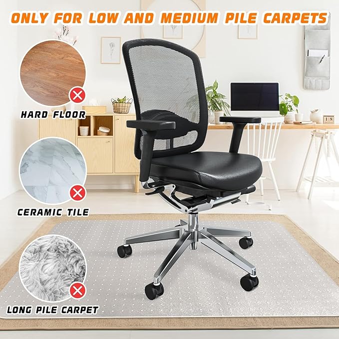 Chair Mat for Carpeted Floor,48''×36'' PVC Carpet Protector for Low Pile Carpets Heavy Duty Effective Grip Anti-Slip,Won't Crack,Easy to Clean for Office and Home