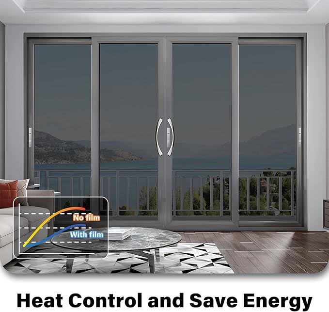 Finnez One Way Privacy Window Film Reflective Mirror Home Window Tint Film Heat Blocking No Glue Static Cling See Out Not in Glass Door Covering (Black Silver,17.5 Inch X 13.1 Feet)