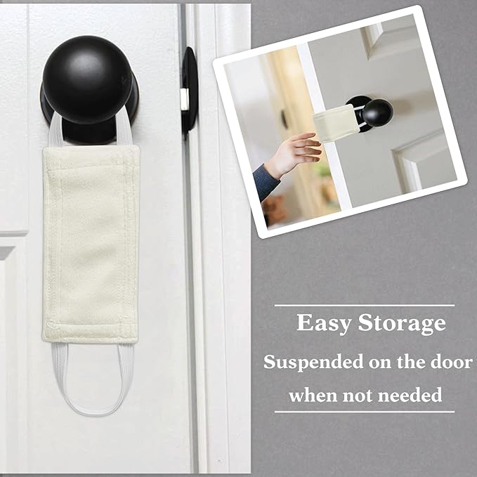 PONY DANCE Quiet Door Closer for Baby - Nursery Door Silencers Latch Cover Made by Fabric Solid Strong Elastic Straps Covers for Universal Fits, Ivory, Set of 3,W 4 x L 2 inches