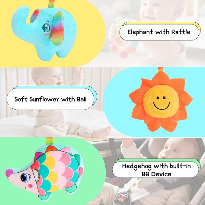 Spiral Car Seat Toys for Babies, 0-6 Months Infant Carseat Sensory Toys Hanging Stroller Accessories Newborn for Baby Boys Girls Essentials Stuff