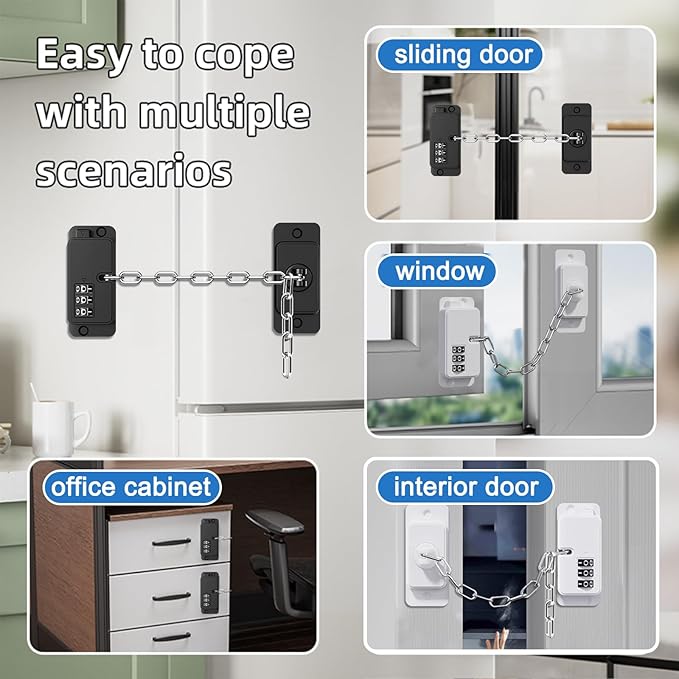Child Proof Door Lock (2 Pack), Door Locks for Kids safety & Window Locks, for Fridge Lock, Cabinet Locks, Cat Door Latch and Baby Proofing, Strong non-marking Adhesive No Drilling (Black)