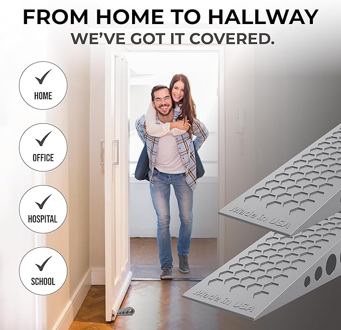 Door Stoppers for Bottom of Door Premium Floor Rubber Door Stop Wedge Made in USA Heavy Duty Honeycomb Design for Carpet, Tile, Ideal for Home, School, Commercial,Gray 4 Pack