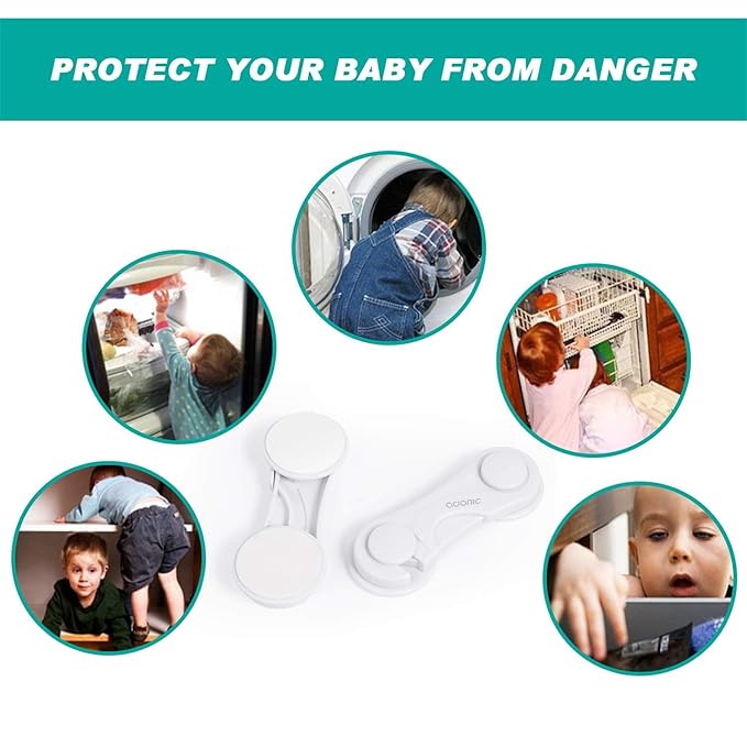 Cabinet Locks - Adoric Life Child Safety Locks 4 Pack - Baby Safety Cabinet Locks - Baby Proofing Cabinet Kitchen System with Strong Adhesive Tape