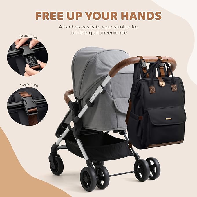 GOLF QUALITY Diaper Bag Backpack,Multi Function Water Resistant Diaper Bag With Hook,Casual Hanging diaper bag for mom,16 Inch,Black