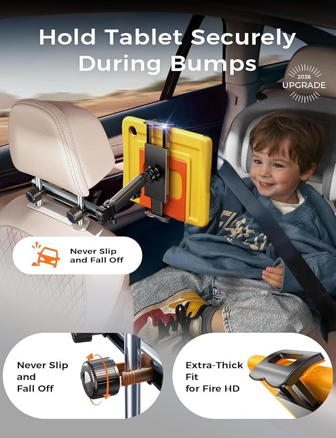 LISEN for iPad Holder Car Mount Road Trip Essentials Activities for Kids Gifts, Car Accessories for Women Interior, 3 in 1 Tablet Holder Backseat Camping Car Organizer Back Seat Headrest iPad Mount