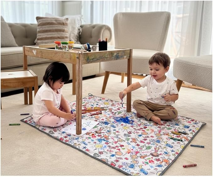 Waterproof High Chair Splat Mat – Machine Washable Floor & Table Protector for Baby Feeding, Art & Crafts, Outdoor Use (Family, 57x71 Inch)