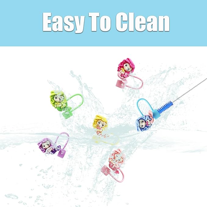 6Pcs 10mm Curly Haired Mermaid Straw Cover for Stanley Cup,Dust-Proof Straw Topper for 30&40 oz Tumblers and Water Bottles,Reusable Tumbler Cup Accessories for Stanley，Funny Gifts for Women & Girls