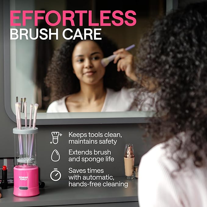 3-in-1 Electric Makeup Brush Cleaner & Dryer – Automatic Washer, Fast Air-Dry & Holder Stand – Cleans Brushes & Sponges (Pink)