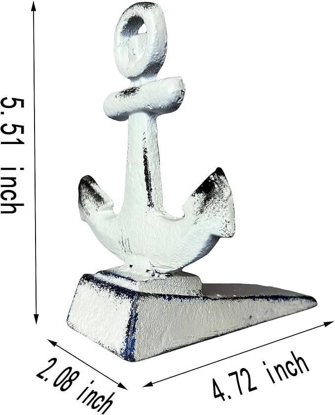 Door Stoppers for Bottom of Door Cast Iron Decorative Door Stop Wedge Metal Doorstops (Nautical Anchor Shape, Antique White)