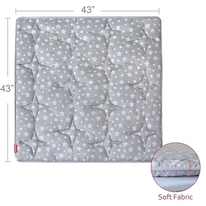 Moonsea Portable Baby Play Mat, Square Padded Anti Slip Baby Activity Crawling Mat for Boys and Girls, Kids 43" X 43" Quilted Pad for Indoor Outdoor Playtime