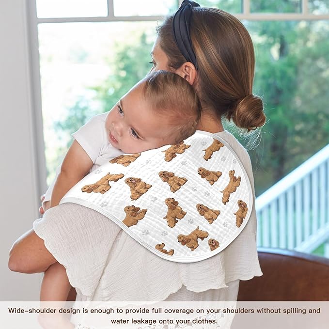 Qinllo 2 Pack Muslin Burp Cloths American Cocker Dogs White Cotton Baby Burp Cloths Ultra Absorbent and Soft Burping Cloth for Newborn Must Haves 22x11 Inch