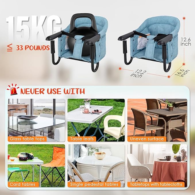 Hook On Chair with Removable Dining Tray,Portable Hook-On Chairs with Storage Bag,for Home and Travel(Sky Blue)