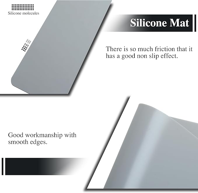 3Pcs 15.7"x 11.8"x 0.03" Light Grey Silicone Placemats, Table Mat, Silicone Mats for Craft, Kitchen Counter, Jewelry, Paiting