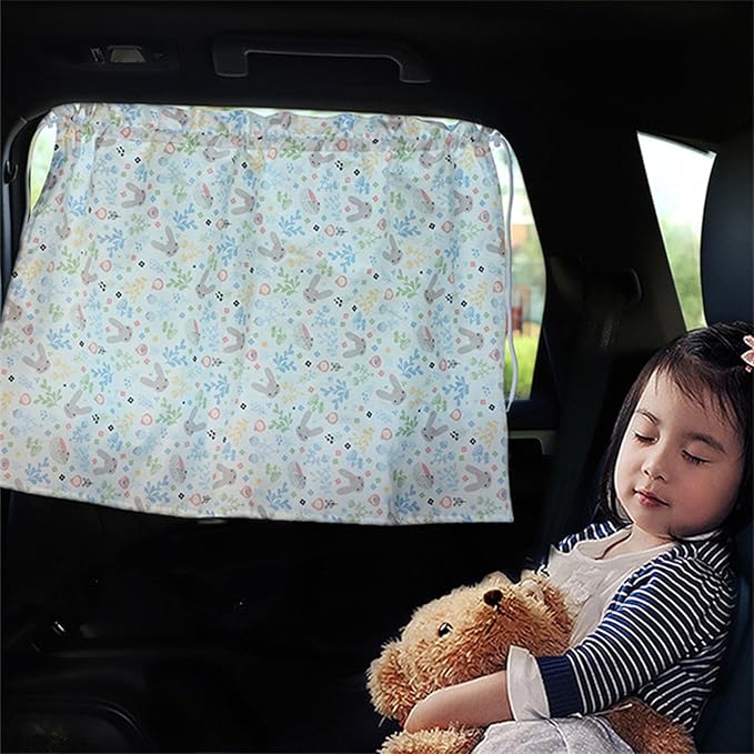 Car Window Curtain, Car Curtain Suction Cup Sun Shade Cartoon Sun Insulation Side Window Curtain (Bunny Pattern)