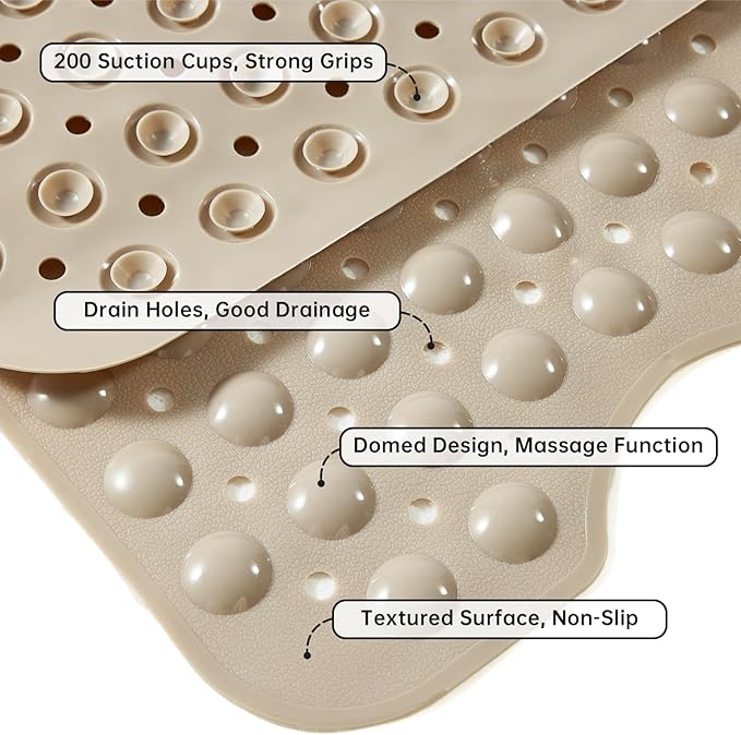 Bathtub Mats for Shower Tub Non-Slip Bath Mat 39 x 16 Inch Extra Long Shower Mat, Bath Tub Mat for Bathroom with Machine Washable, BPA Free for Kids (Brown)