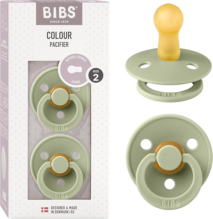 Bibs Colour Pacifier 2-Pack | BPA Free Soother, Round Nipple. Natural Rubber Latex,
