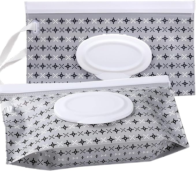 Baby Wipe Dispenser, 2 Pack Reusable Baby Wipe Container, Portable Refillable Baby Wipe Holder Wipes Pouch for Travel & Home Use