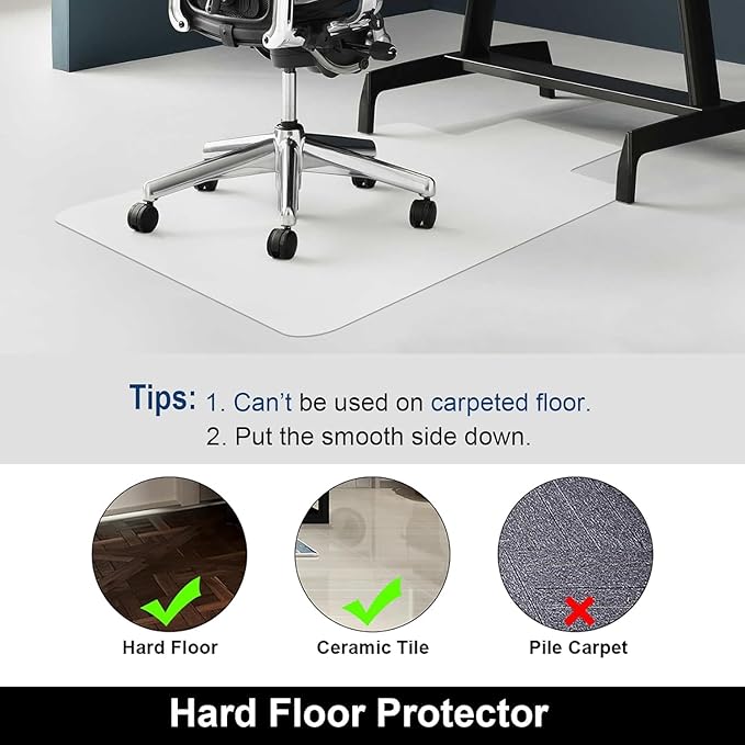 AiBOB 2 Pack Office Chair Mat for Hardwood Floor, 36 X 48 inches, Hard Floor Chair Mats Under Computer Desk, Easy Glide for Rolling Chairs, No Curling