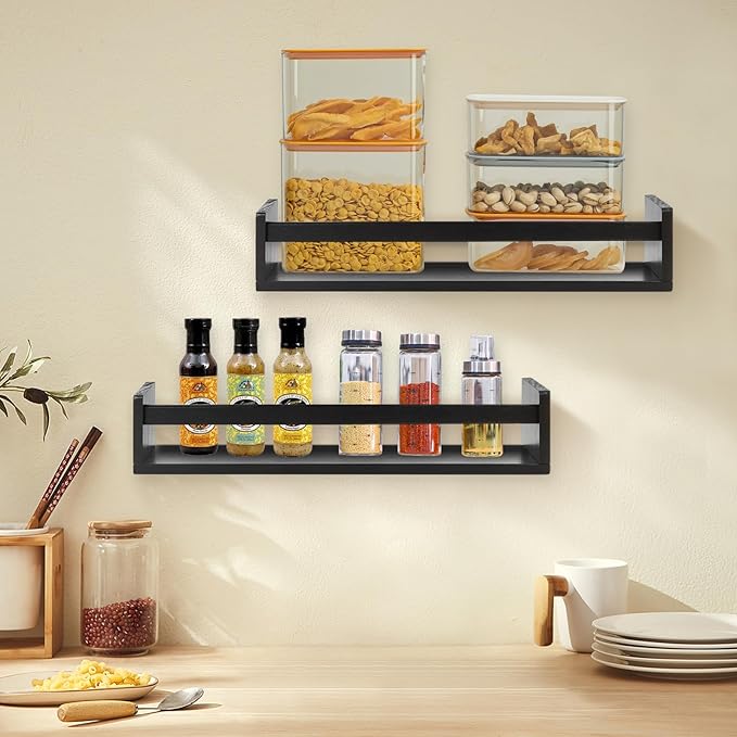 Gneric Floating Shelves for Wall, Black Nursery Book Shelves 2 Pack, 23.6 inch Kids Bookshelf, Wall Shelves for Living Room Bedroom Decor,Kitchen Spice Rack,Bathroom Storage Rack