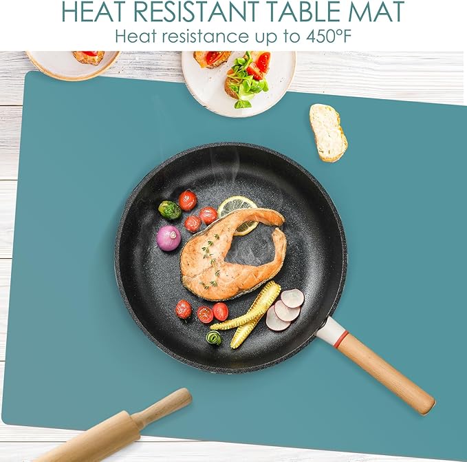 Extra Large Silicone Mat, 31.5x23.6 Inch Heat Resistant Mat for Kitchen Counter, Non Stick Silicone Baking Mat for Dough and Pastry, Thick Silicone Pad Countertop Protector, Dark Green