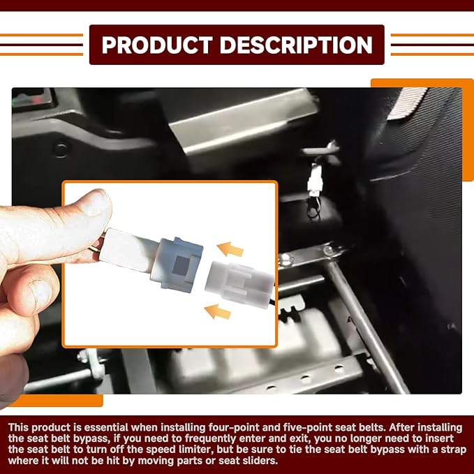 Seat Belt Bypass, Compatible with Yamaha YXZ Viking Wolverine, Kawasaki KRX Teryx Mule, Honda Pioneer 1000 – Harness Override Switch Connector Jumper Plug Clip, Plug and Play
