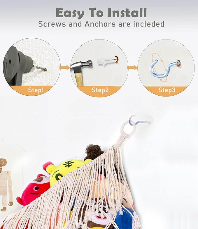Stuffed Animal Hammock - Extra Large 56'' Long, Stuffed Animal Storage, stuffed animal Holder net, Hammock Large, Storage Hanging Organizer - Cream White