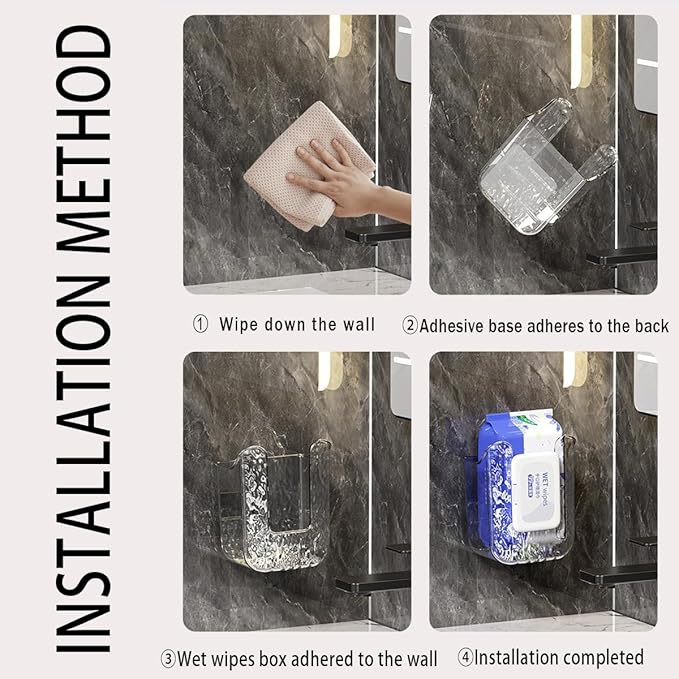 Kitchen Wipes Storage Box,2025 No Punching Wall Flushable Wipes Holder for Bathroom - Wipes Container，Smart Organization for Effortless Cleaning(1PCS)