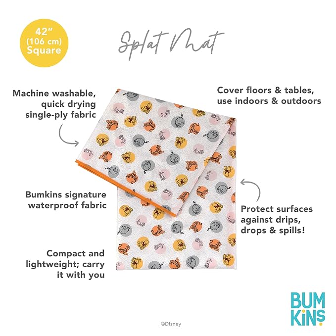 Bumkins Disney Baby Splat Mat for Under High Chair, Babies Toddlers Eating Mess Mat, Waterproof Reusable Cloth for Arts and Crafts, Playtime Mat for Kids, Floor or Table 42inx42in, Winnie The Pooh