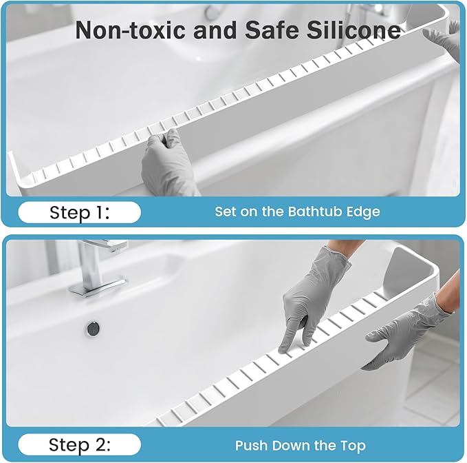 Bathtub Splash Guard PlayPad Shelf Area with Strong Suction Cups, Toy Tray Caddy Holder Storage Over Tub, Bathtub Ledge Guard, No Mess Water, Splash Protection Water Barrier for Bathroom-White