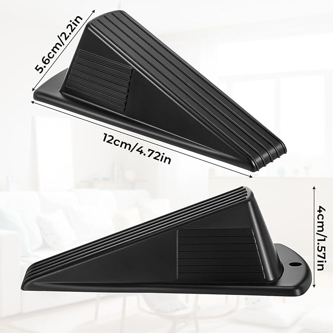 8 PCS Large Rubber Door Stoppers, Heavy Duty Non-Slip Wedge Rubber Door Stoppers Tall up to 2 Inch Hotel Carpet Hardwood Concrete and Tile Stackable Black 6.2 X 3.4 X 2 Inches