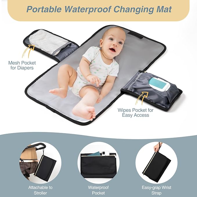 MOMUVO Diaper Bag Backpack, Quilted Baby Bag with Changing Pad & Stroller Straps & Pacifier Case, Large Travel Diaper Bags for Mom Dad, Black | with Changing Pad, Stroller Straps, Pacifier Case, Travel Diaper Bags
