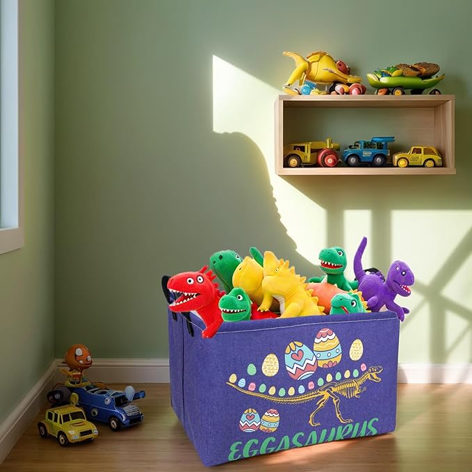 ASKETAM Dinosaur Easter Basket for Kid Large Empty Baby Rectangular Cute Easter Gift Bunny Eggs Décor Storage Basket (Skeleton Dinosaur)