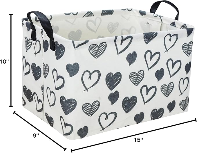 Sanjiaofen Rectangular Kids Baskets,Heart Storage Bins Organizer.Cute Storage Bin with Handles. Kids Basket,Girls Room Decor,Books Basket, Gifts Bins Empty.(Black Heart)