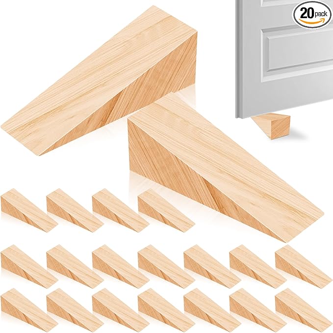 20 Pack Wooden Wedges for Chair Caning Supplies, Non Slip Wood Door Stopper, Triangle Wood Block for Chair Caning Door Stop, Large