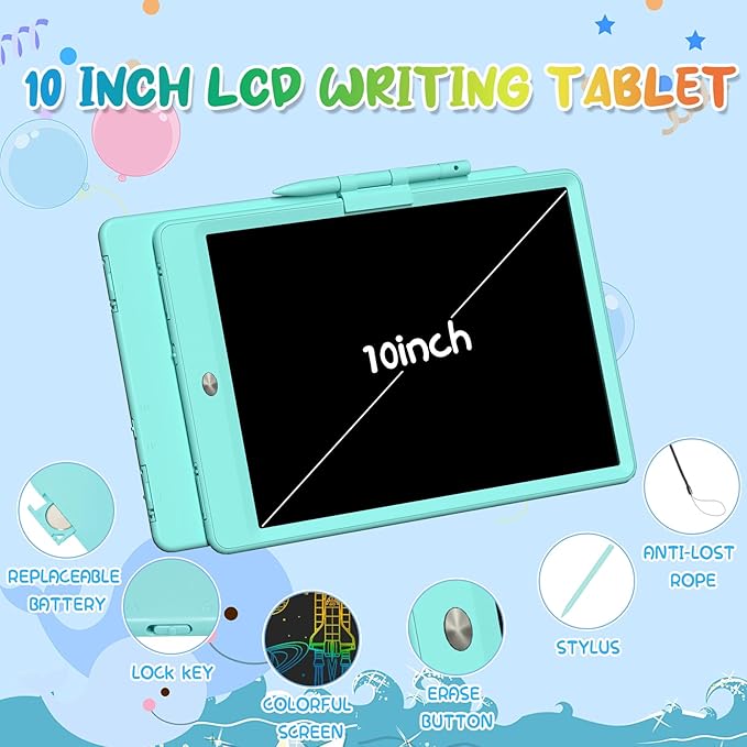 PYTTUR 10 Inch LCD Writing Tablet Colorful Writing Board for Kids Learning Drawing Pad Educational Toy Gift for Toddlers(Pink+Blue)
