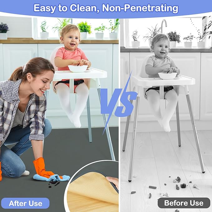 Basumee Splat Mat High Chair Mat Waterproof Baby Play Splat Mat for Under High Chair Food Catcher Highchair Mat for Floor Non Slip Bottom, Gray, 46x42 Inches