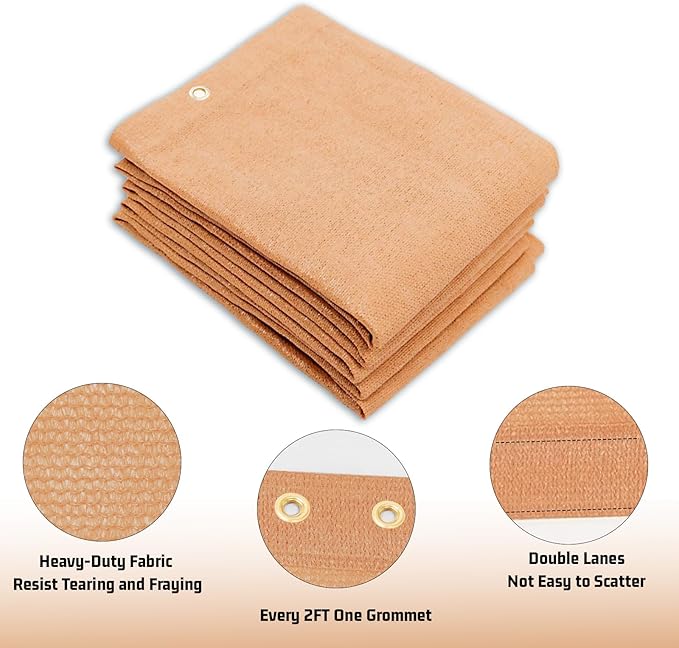 SUNNY GUARD Shade Cloth Custom Size 8x8 FT Sun Shade Screen Fabric Shade Cover Tarp with Grommets for Pergola Backyard Garden, Peach Fuzz(We Customized)