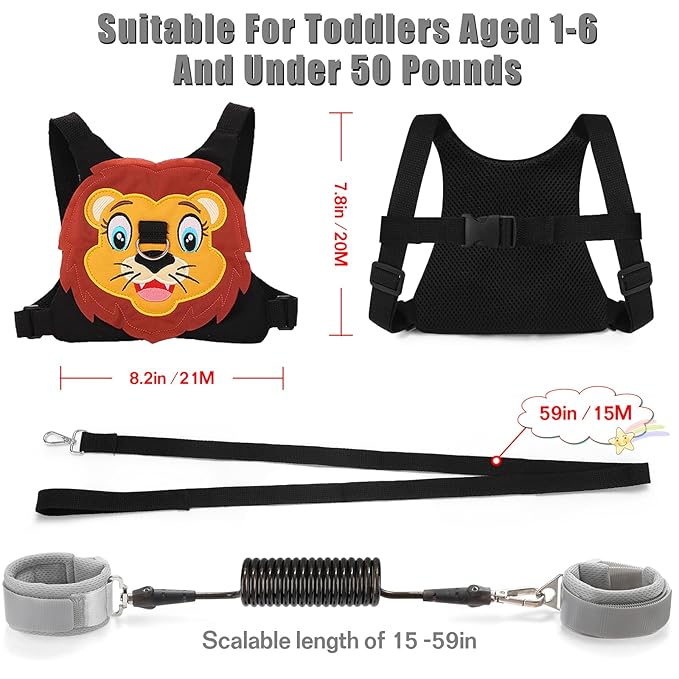 FITARTS Toddlers Leash + Anti Lost Wrist Link Child Kids Safety Harness Kids Walking Wristband Assistant Strap Belt for Boys Pink Christmas Gift (Black 2)