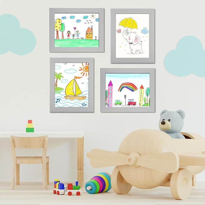 [2-Pack] Kids Art Frames, 9x12 Front Opening Kids Artwork Frames Changeable, Gray Artwork Display Storage Frame for Wall, Holds 50 Pcs, for 3D Picture, Crafts, Children Drawing, Hanging Art, Portfolio