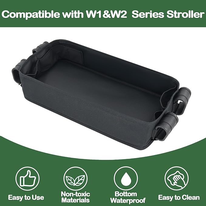Bandelt Double Sided Stroller Snacks Tray for Wonderfold Wagon W Series Waterproof Kids Toy Placement Faux Leather Sides for Eating and 2 Kid’s Cup Holder (W2 Series)