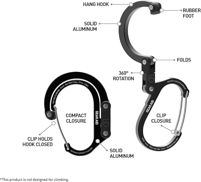 GEAR AID HEROCLIP (Small) Carabiner Gear Clip and Hook, for Hanging Bags, Purses, Lanterns, Strollers, Tools, Helmets, Water Bottles, and More