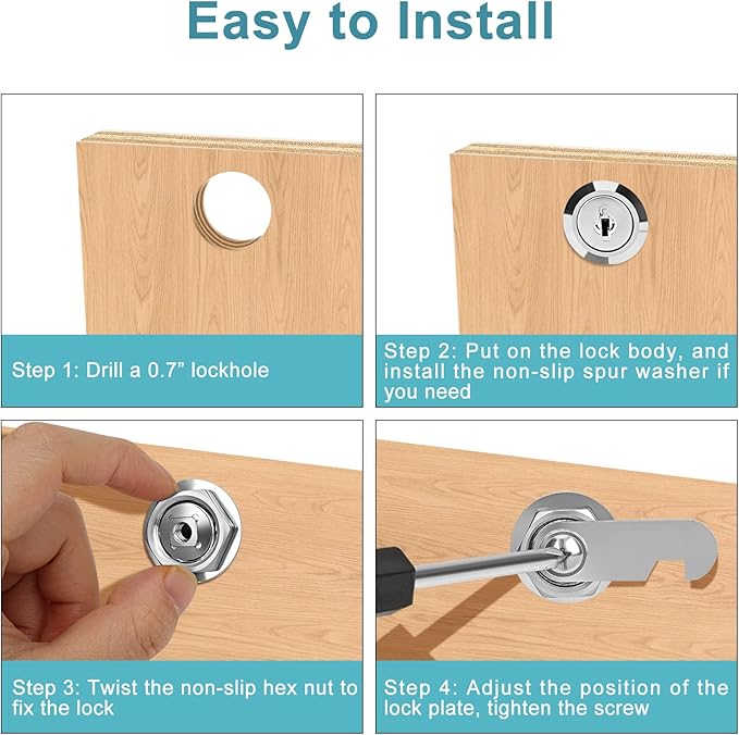 Cam Locks Keyed Alike, 3/4" Cabinet Locks with Keys Secure Files Drawers RV Storage Locks Replacement Set, Zinc Alloy (3/4 Inch 2Pcs)