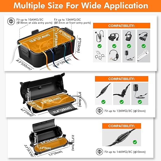 RESTMO 2 Pack Outdoor Waterproof Electrical Box, Weatherproof Connection Box, Extension Cord Cover, Safety Seal Enclosure to Protect Extension Cables, Strip Light, Power Tool, Timers, Black