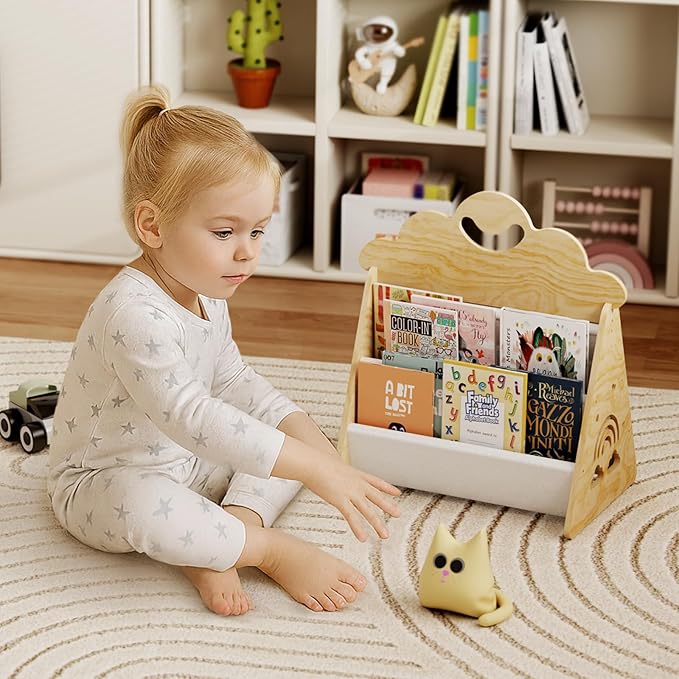 BPMFDTNL Wood Kids Bookshelf, Montessori Bookshelf,Suitable Kids Rooms, Nursery & Classroom, Toddler Book Rack, Nursery Book Shelves, Kids Bookcase, The Perfect Nursery Organizer