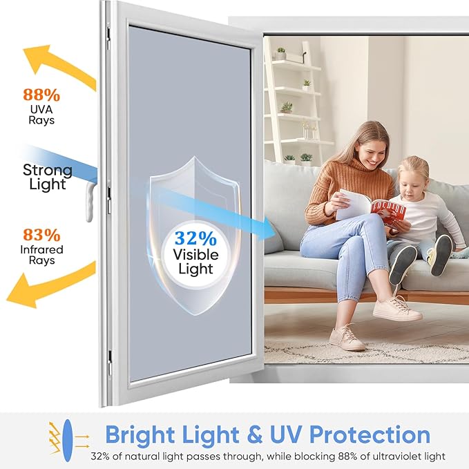 SUNBABY Window Tint for Home, One Way Privacy Film Heat & UV Blocking, Static Cling No Glue Renter Friendly Cover for Home Bedroom, Office & Sliding Glass Door, 17.5 x 118.1 Inch with 3 Tools, Silver