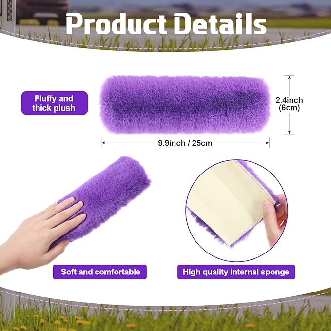 Boao 4 Pack Faux Sheepskin Car Seat Belt Pads Seatbelt Protector Soft Seat Belt Shoulder Strap Cover Comfort Harness Pad(Purple, 9.9 Inch)