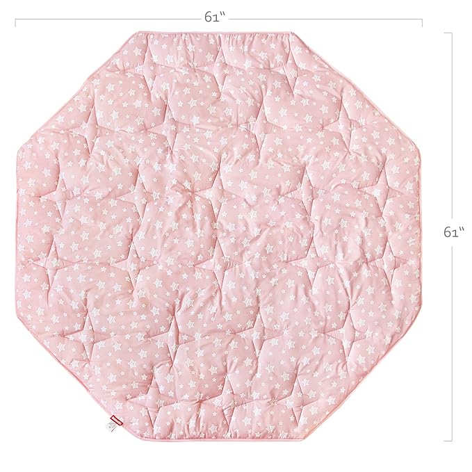 Octagon Playpen Mat Pink for Girls, Non Slip Baby Playpen Mattress Mat Fits 8 Panel Regalo Extra Large Portable Play Yard, Pink Star Print Playard Pad for Girls