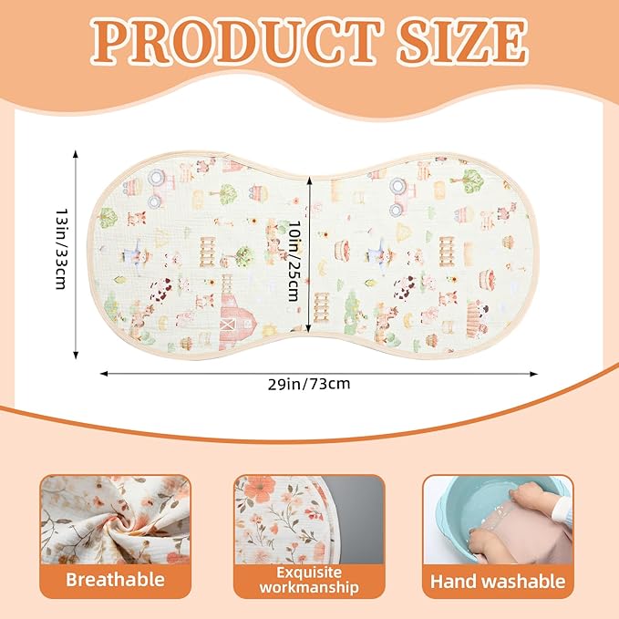 Hahafelt 3 Pcs Changing Pad Liners Fits in Peanut Shape Changing Pad Waterproof Diaper Mats Organic Cotton Peanut Mats are Warm on Baby's Back, Washable Reusable (Farm,Colorful)
